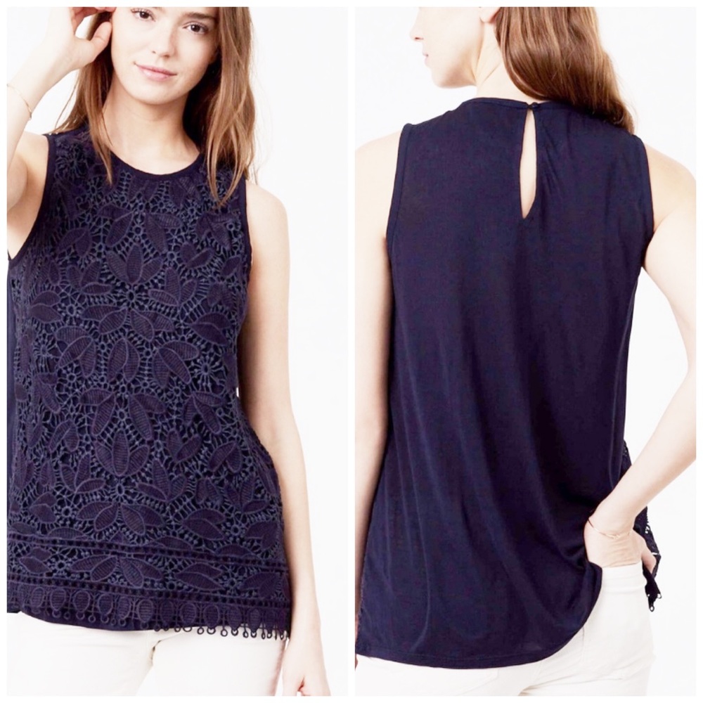 Loft Navy Tulip lace keyhole back tank top small